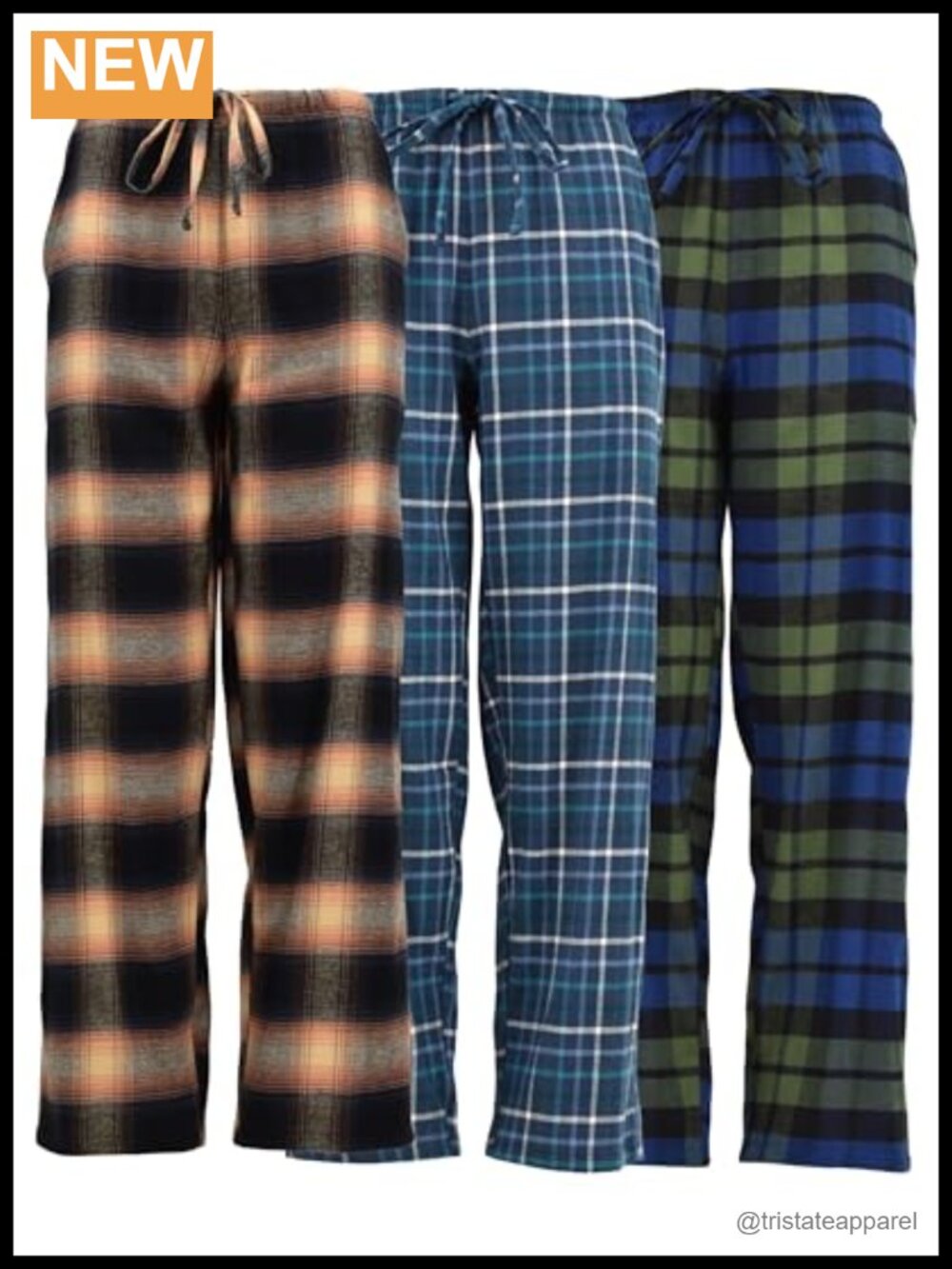 Brushed Cotton Flannel Lounge & Sleep PJ Pants Drawstring Pockets 3-Pack